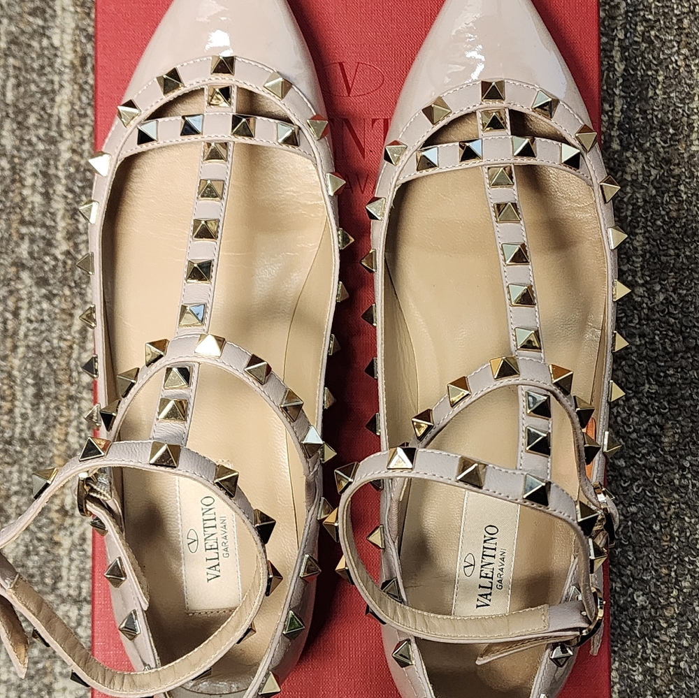 Valentino Rockstud Caged Flats Nude Patent Leather Sz 39 8.5/9 - Picture 5 of 8